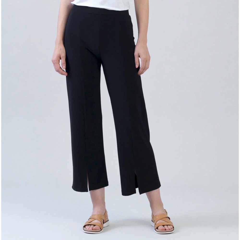 Clara Sunwoo Women XL Crop Pants Black Center Seam FRONT SLIT Pull On Travel